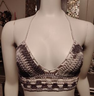 Handmade Crochet Bralette - Cream and Brown